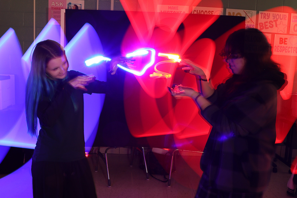 students learning about light painting