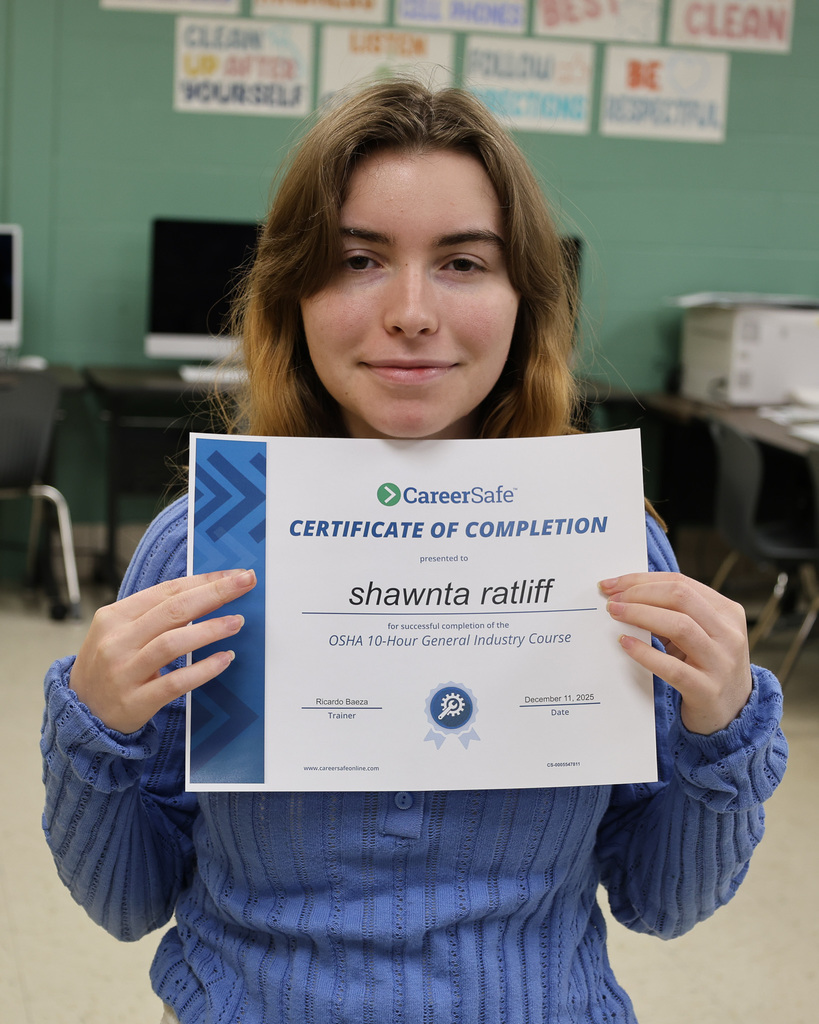 Student with OSHA 10 Certificate