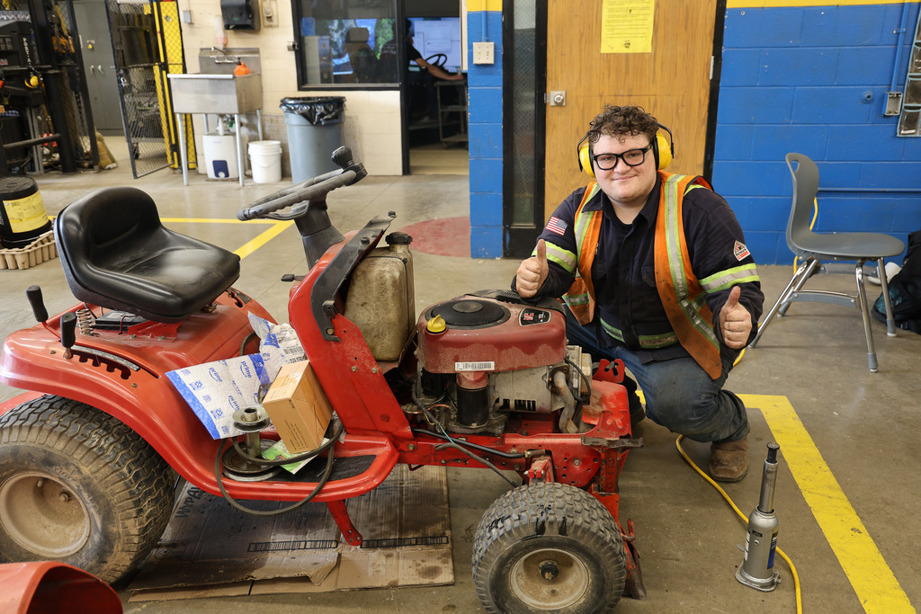 student with project