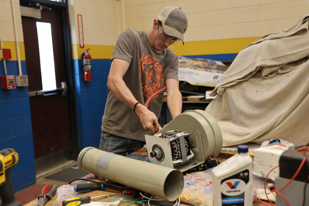 student with project