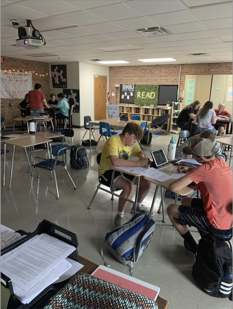 Students working on poetry