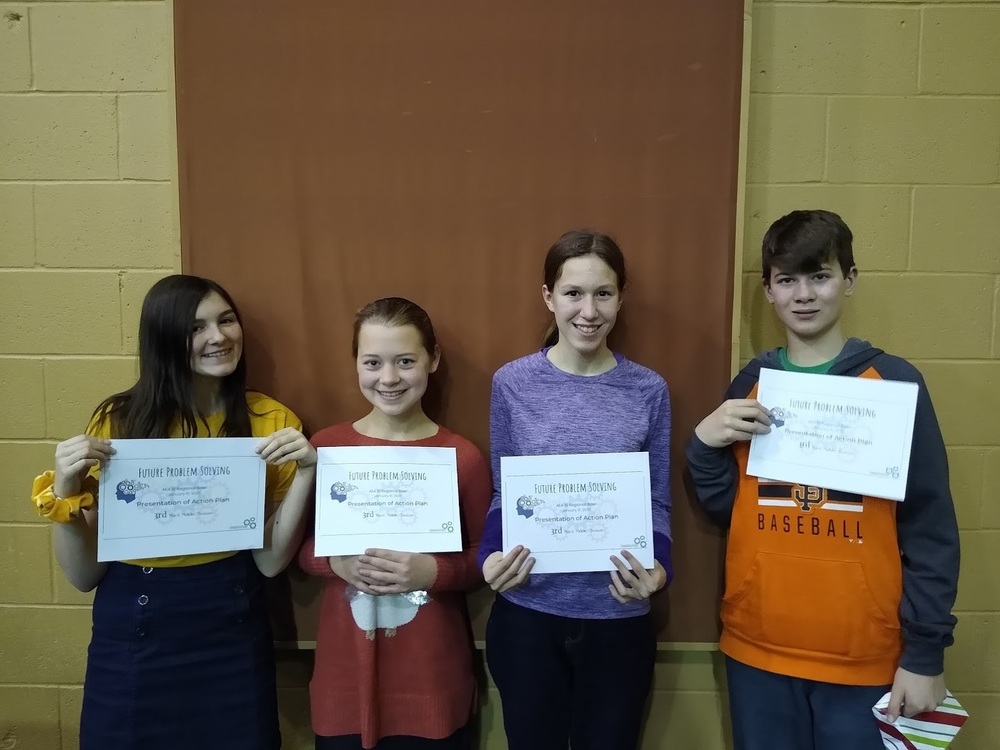 8th graders Avery Slabaugh, Phoebe Shetler, Abby Fleming and Joe Hall earn 3rd place.