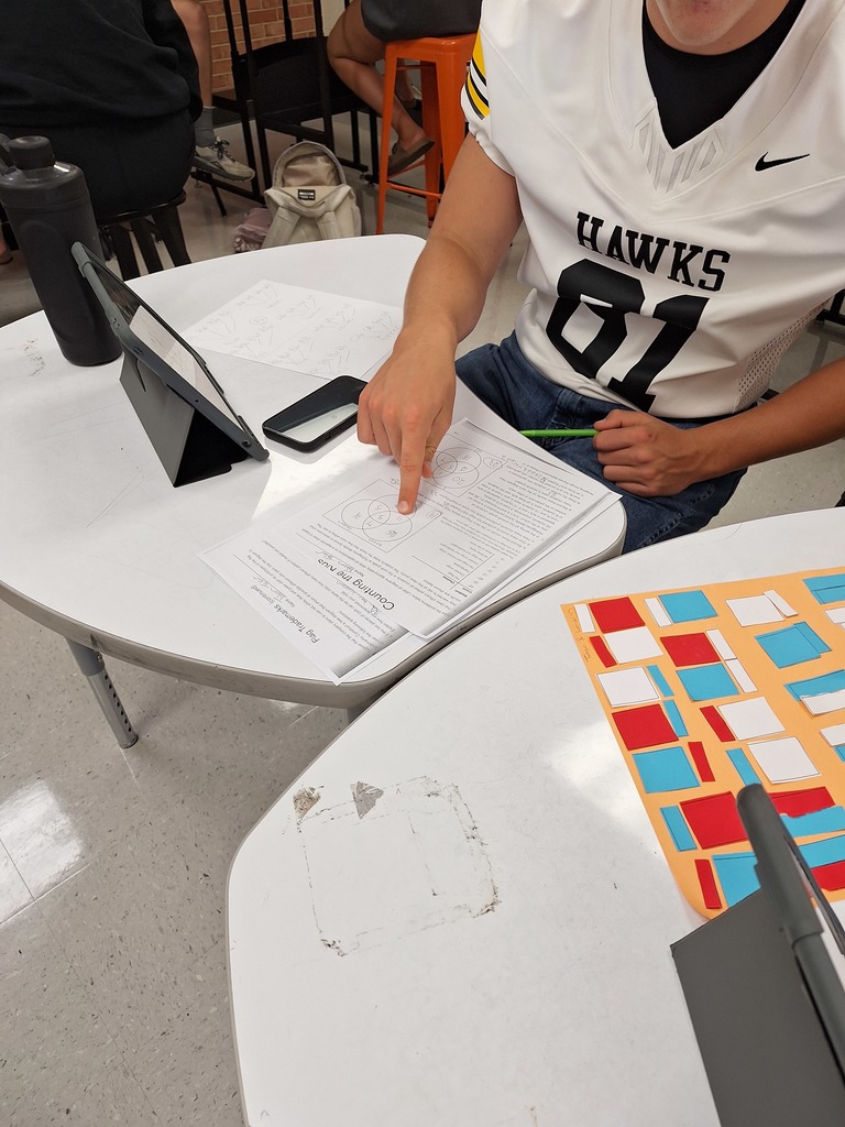 Student pointing to work
