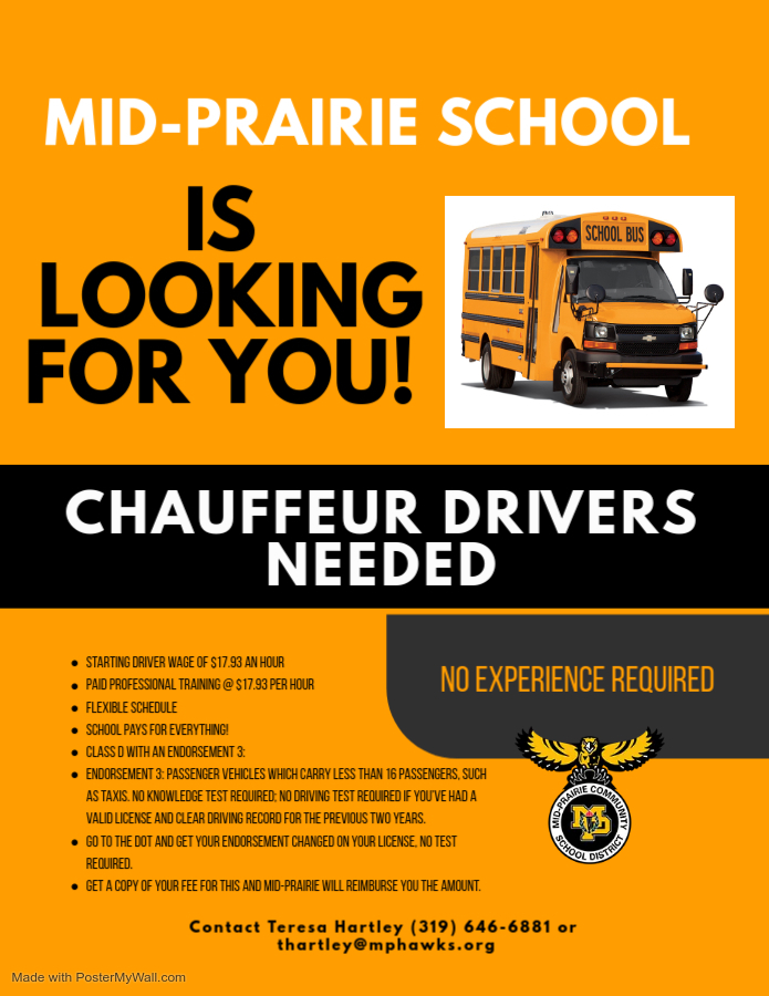 Mid-Prairie is hiring chauffeur drivers