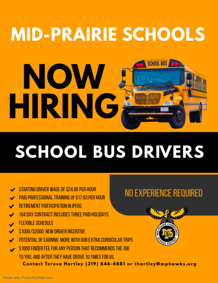 Mid-Prairie Transportation is hiring school bus driver