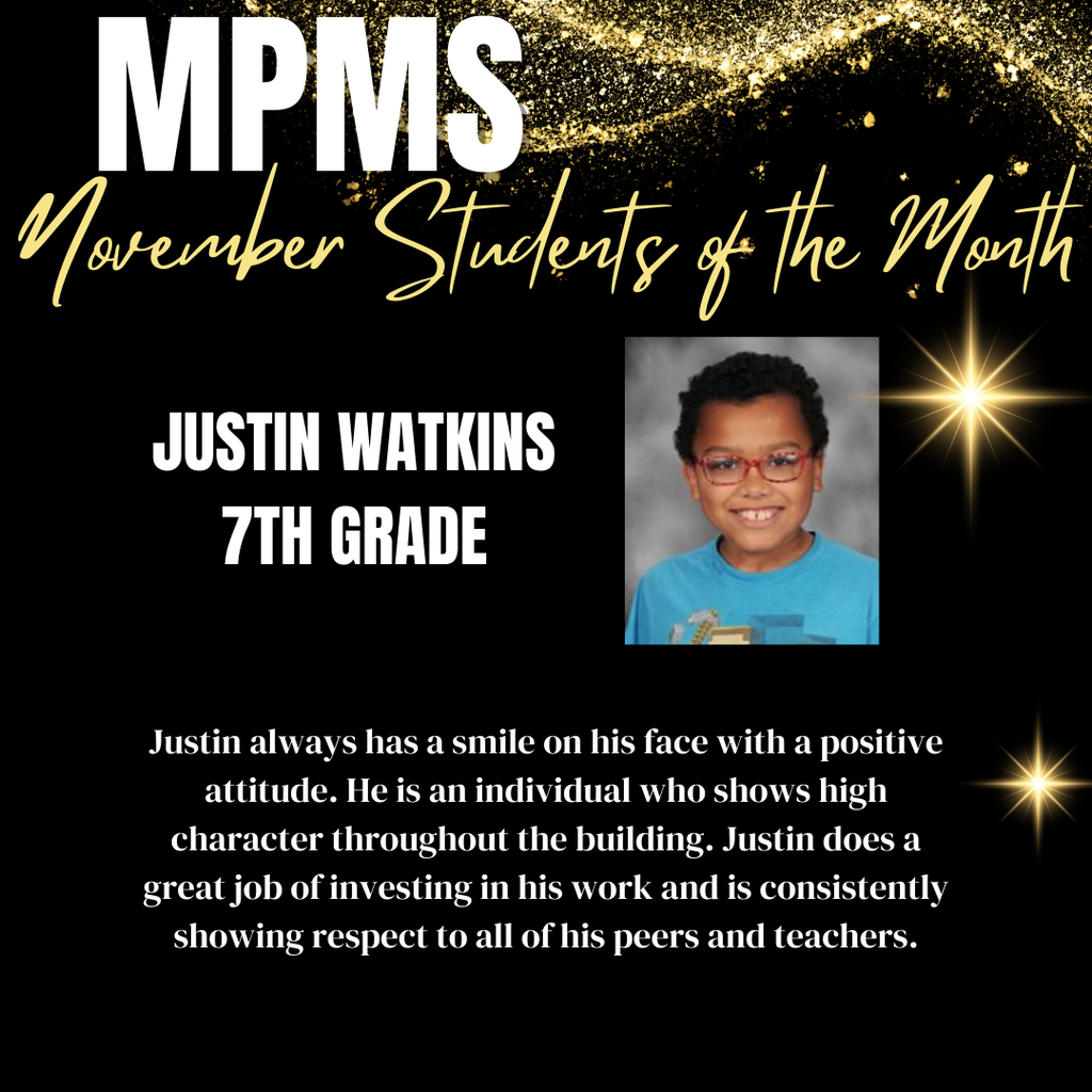 Justin Watkins is 7th Grade Student of the Month