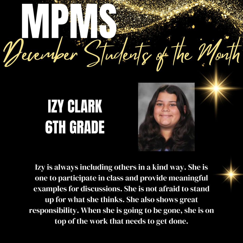 Izy Clark is 6th grade Student of the Month