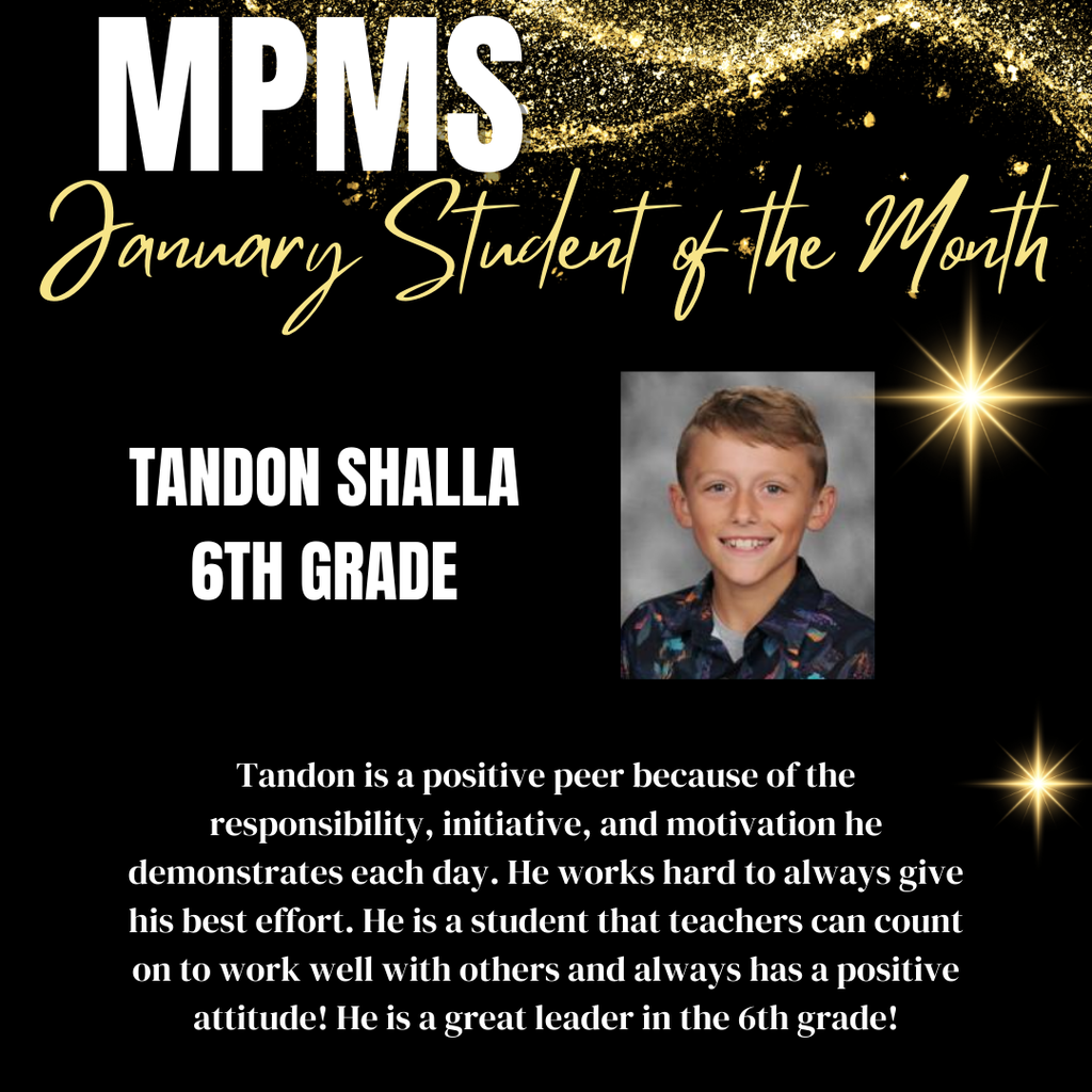 Tandon Shalla is January 6th Grade MPMS Student of the Month