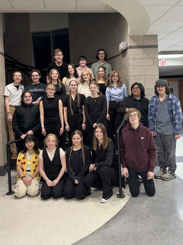The Mid-Prairie Large Group Speech Team: (front l-r) Rita Du, Jillian Clark, Lilly Redig, Grace Puttmann, Parker Thomas. (second row) Logan McClellen, Ryann Dolan, Fiona McClellen, Addison Skelton, River Gehling, Diego Sanchez, and Benjamin Trotta. (third row) Niah Leaton, Jeremiah Rempel, Tabitha Fisher, Caroline Schrader, Wren Harris, and Georgia White. (back row) Hunter Miller, Greyson Ghumm, and Brock Lowenberg. 