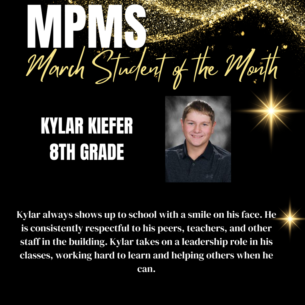 Kylar Kiefer is MPMS March 8th Grade Student of the Month