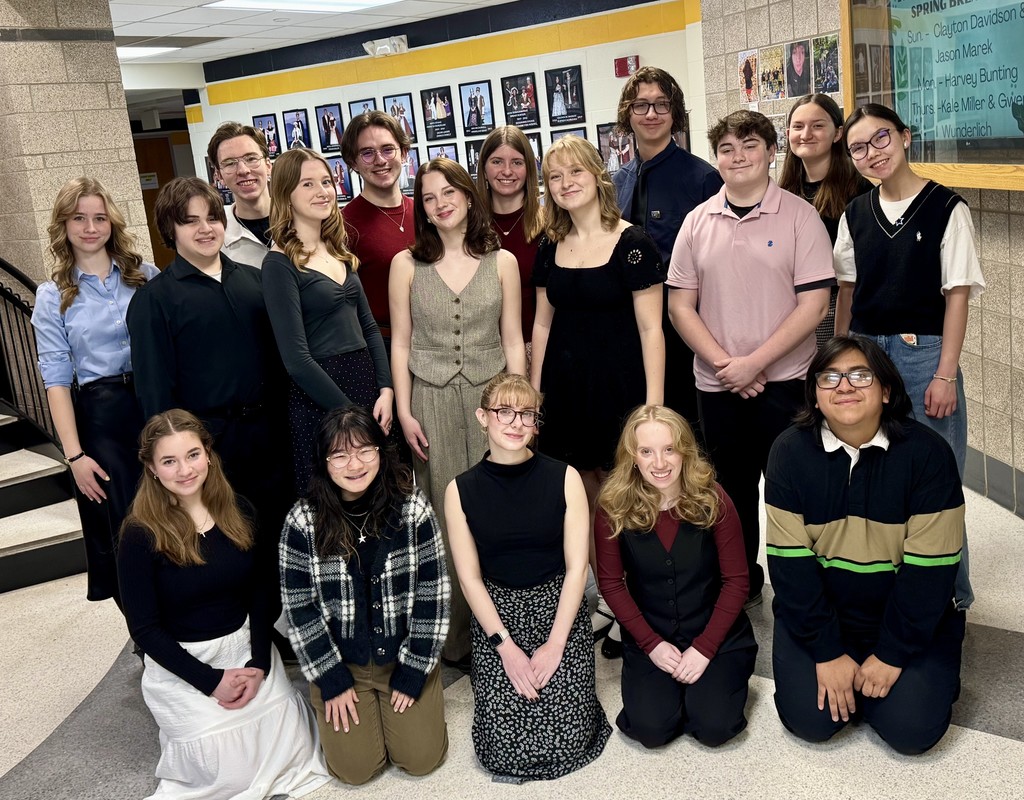 Mid-Prairie Individual Events Speech Team: (Front) Georgia White, Rita Du, Ryann Dolan, Jillian Clark, Diego Sanchez. (Back) River Gehling, Logan McClellen, Niah Leaton, Tabitha Fisher, Jeremiah Rempel, Caroline Schrader, Grace Puttmann, Wren Harris, Brock Lowenberg, Greyson Ghumm, Gwendolyn Wunderlich, Ulara Niiazbekova. Not Pictured - Joshua Reid. 