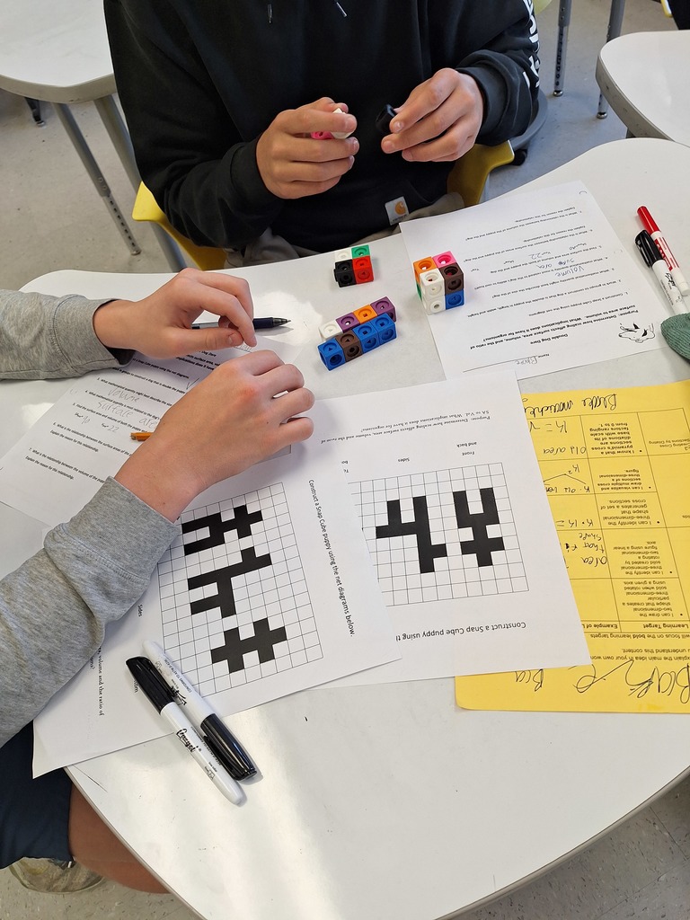 Students working with cubes