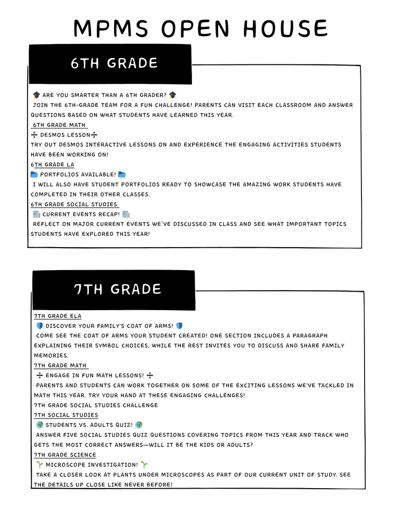 6th grade and 7th grade activities