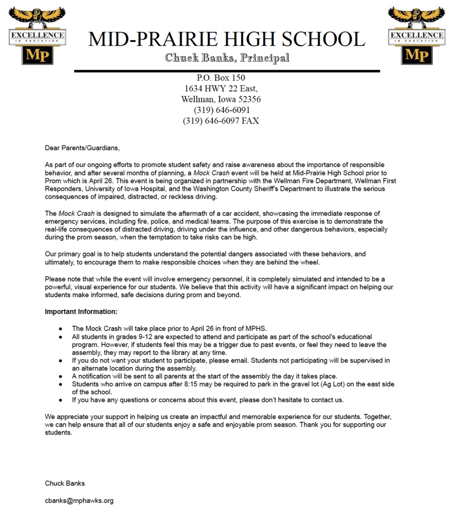 Mock Crash Information Letter