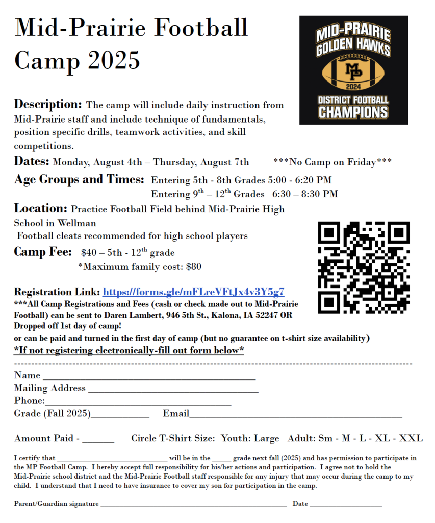 Mid-Prairie Football Camp Flyer