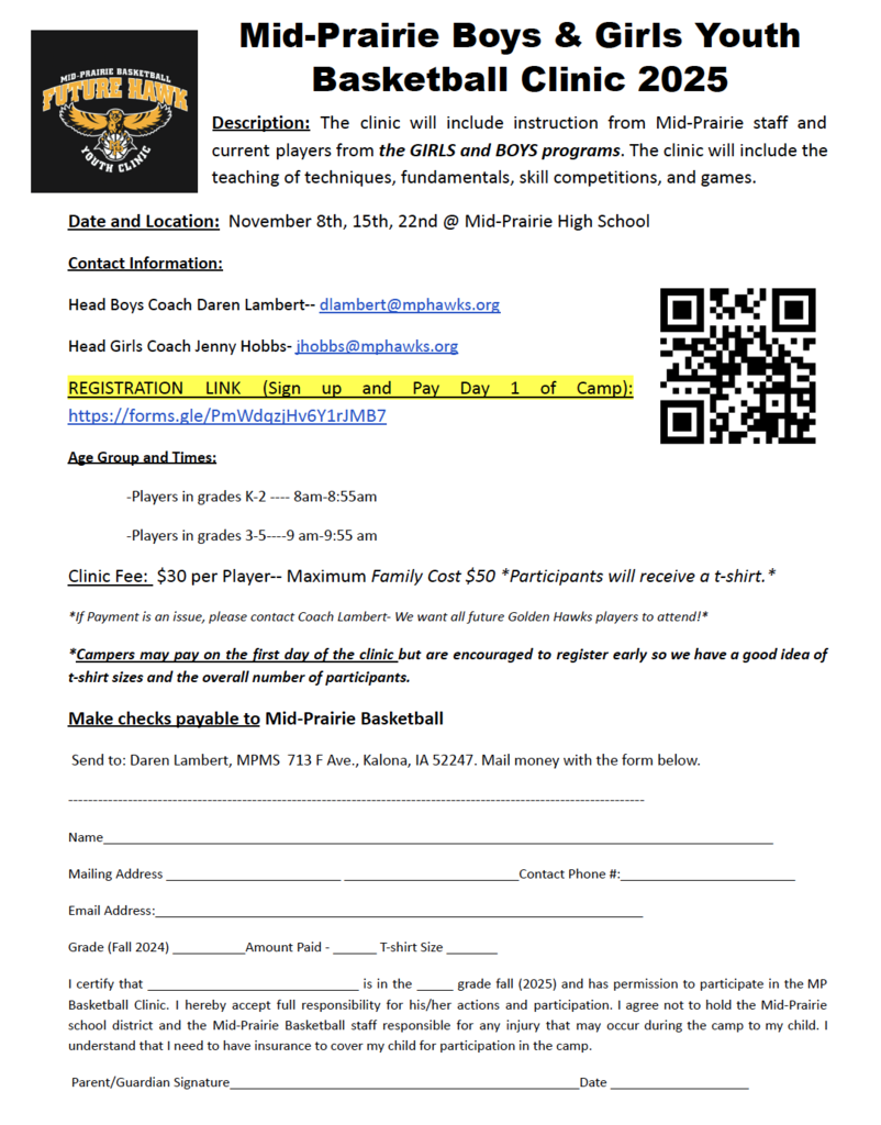 MP Youth Basketball Clinic Sign Up Form