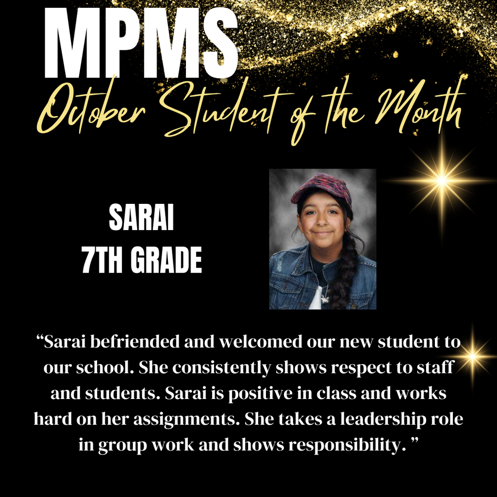 7th Grade Student of the Month - Sarai