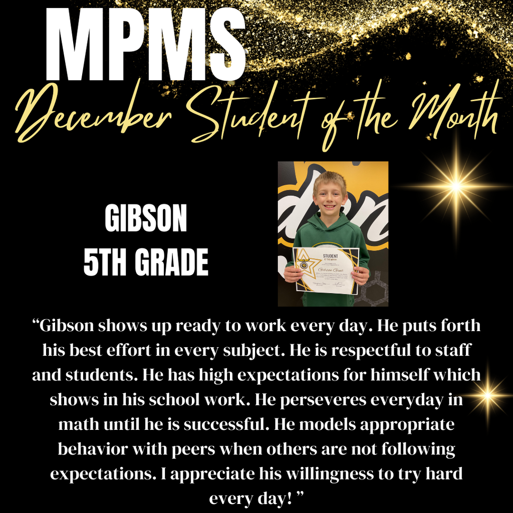 MPMS December Student of the Month 5th Grade - Gibson