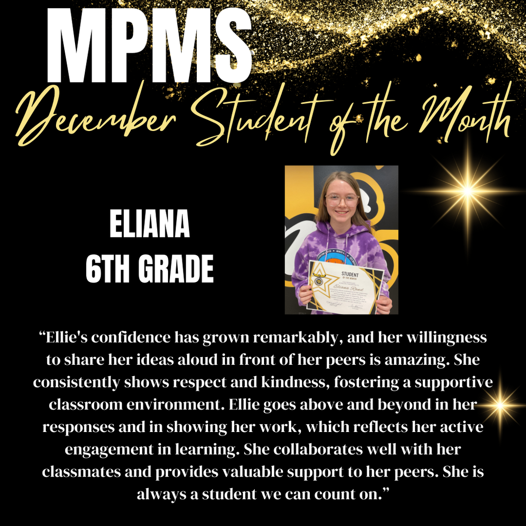 MPMS December Student of the Month 6th Grade - Eliana