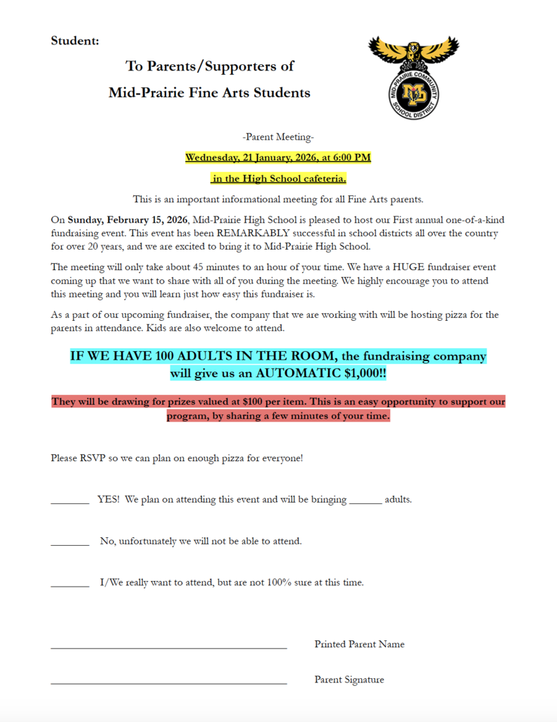 MP Fine Arts Boosters Mattress Fundraiser RSVP