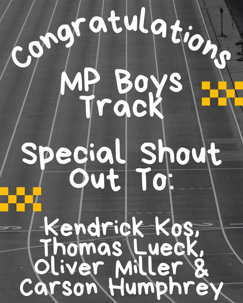 Congratulations to the MP boys' track team for winning their track meet last night! Shout out to Kendrick Kos, Thomas Lueck, Oliver Miller & Carson Humphrey winning and breaking the school record in the Shuttle Hurdle Relay!
