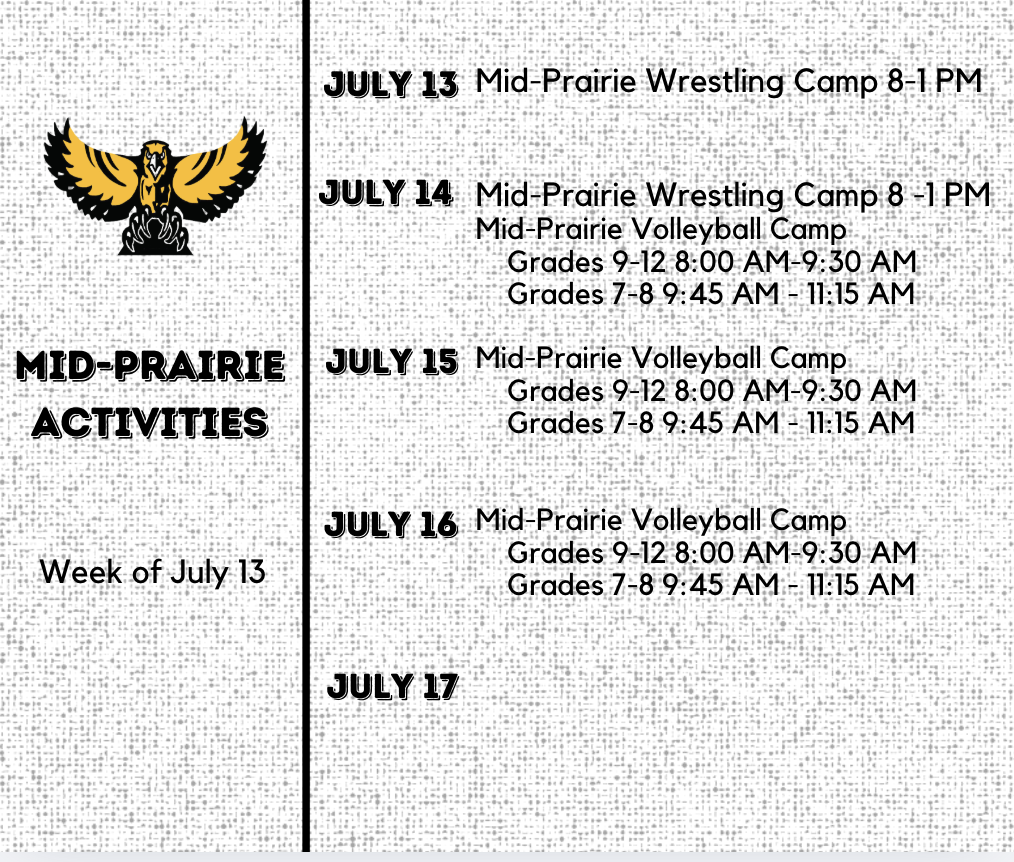 Volleyball Times - 8AM - 9:30 (High School) 9:45 - 11:00 AM (Middle School)