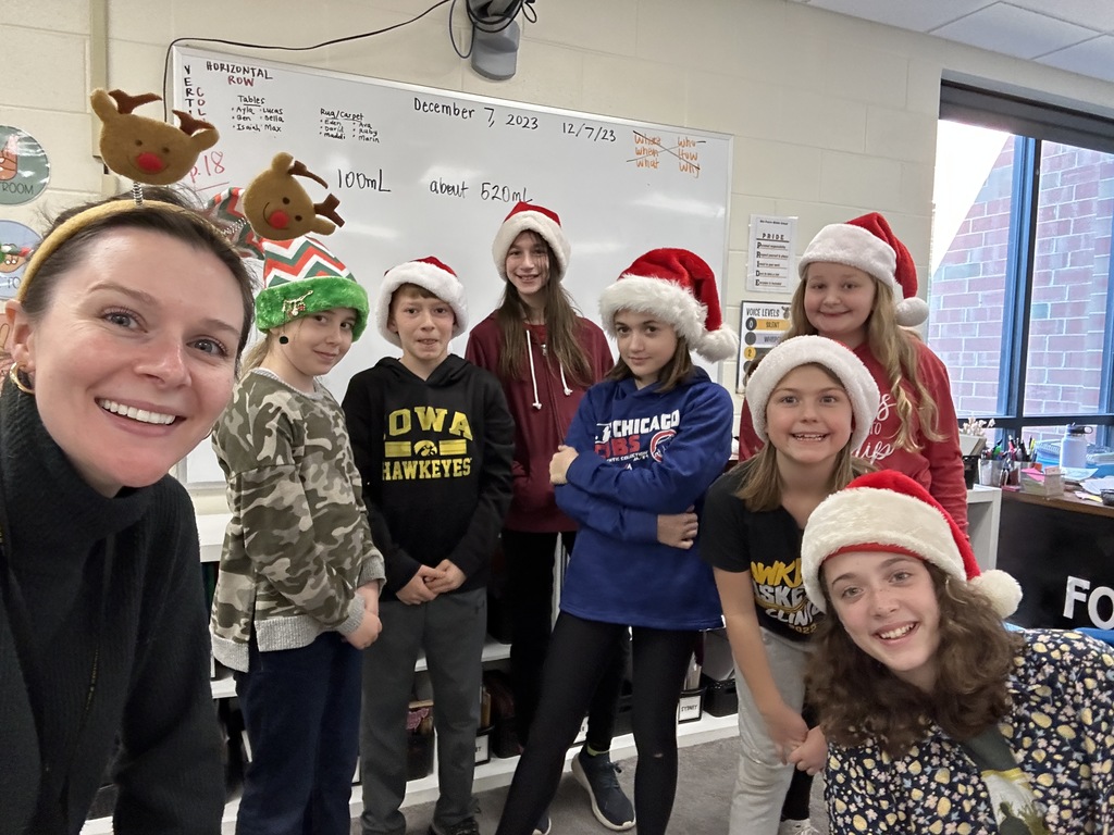 Students dressed in festive hats and headbands