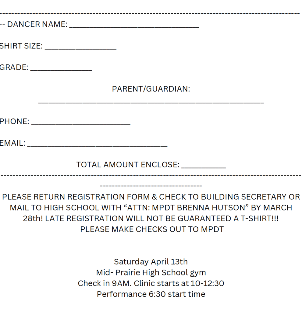 MP Dance Team Clinic registration form