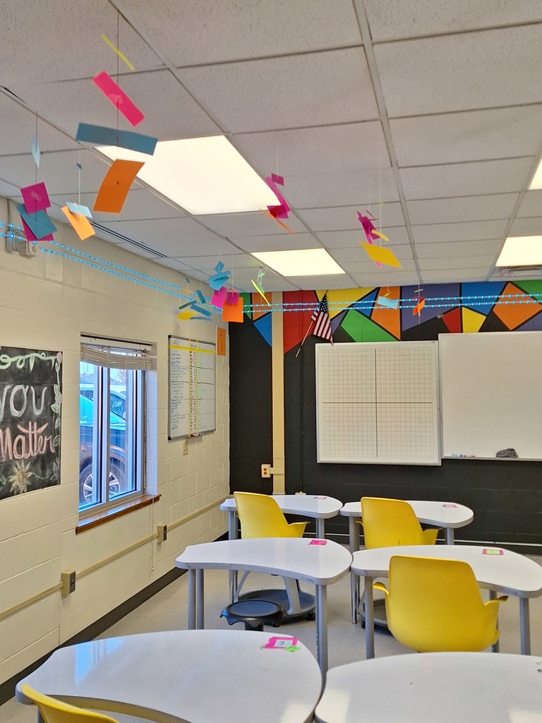 Rectangular Pyramid cross section projects hanging from classroom ceiling