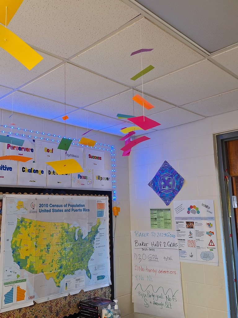 Rectangular Pyramid cross section project hanging from classroom ceiling