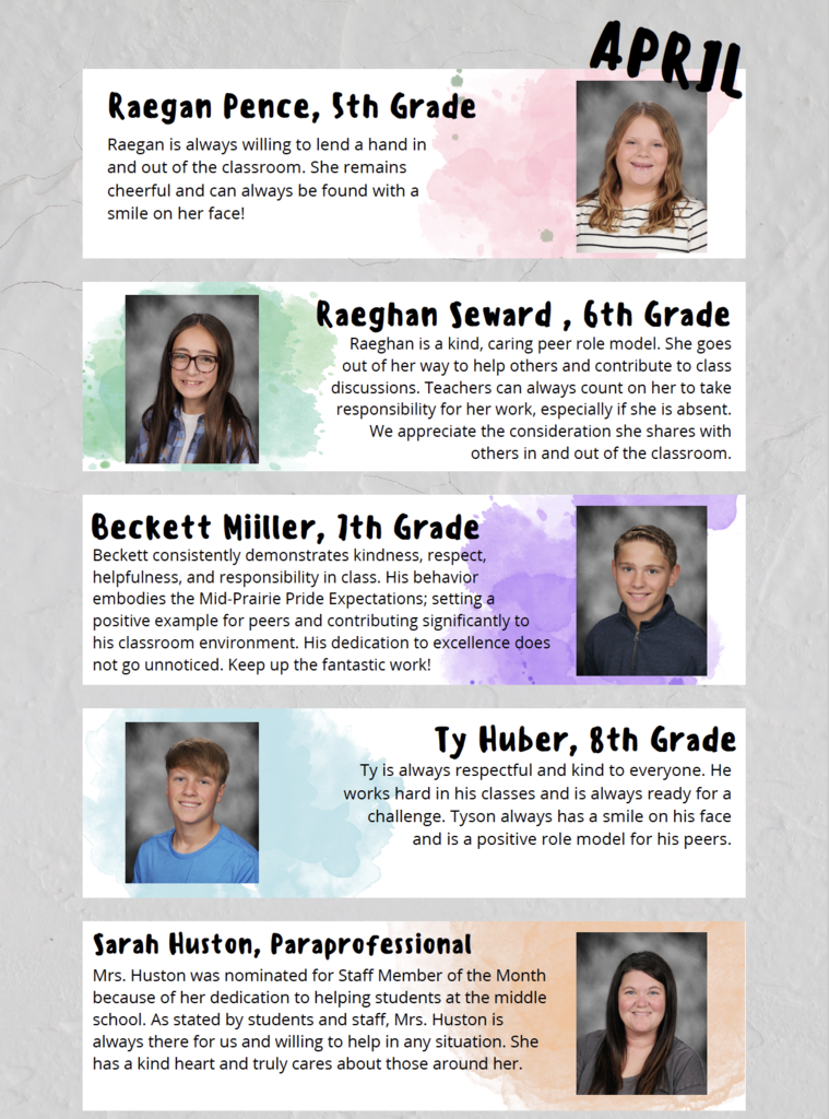 MPMS April Students and Staff Members of the Month