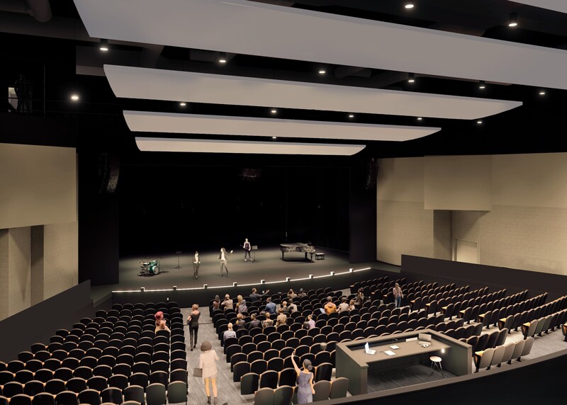 rendering of the inside of the proposed auditorium from the back looking toward the stage
