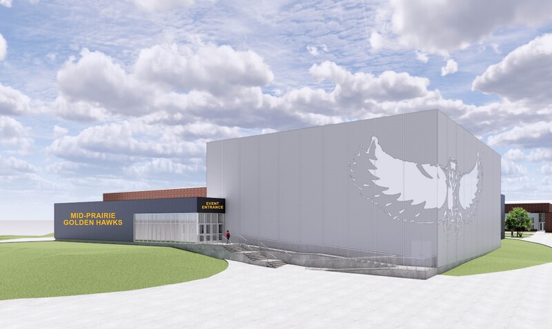 rendering of the proposed auditorium and new event center entrance
