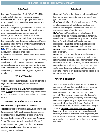 supply list