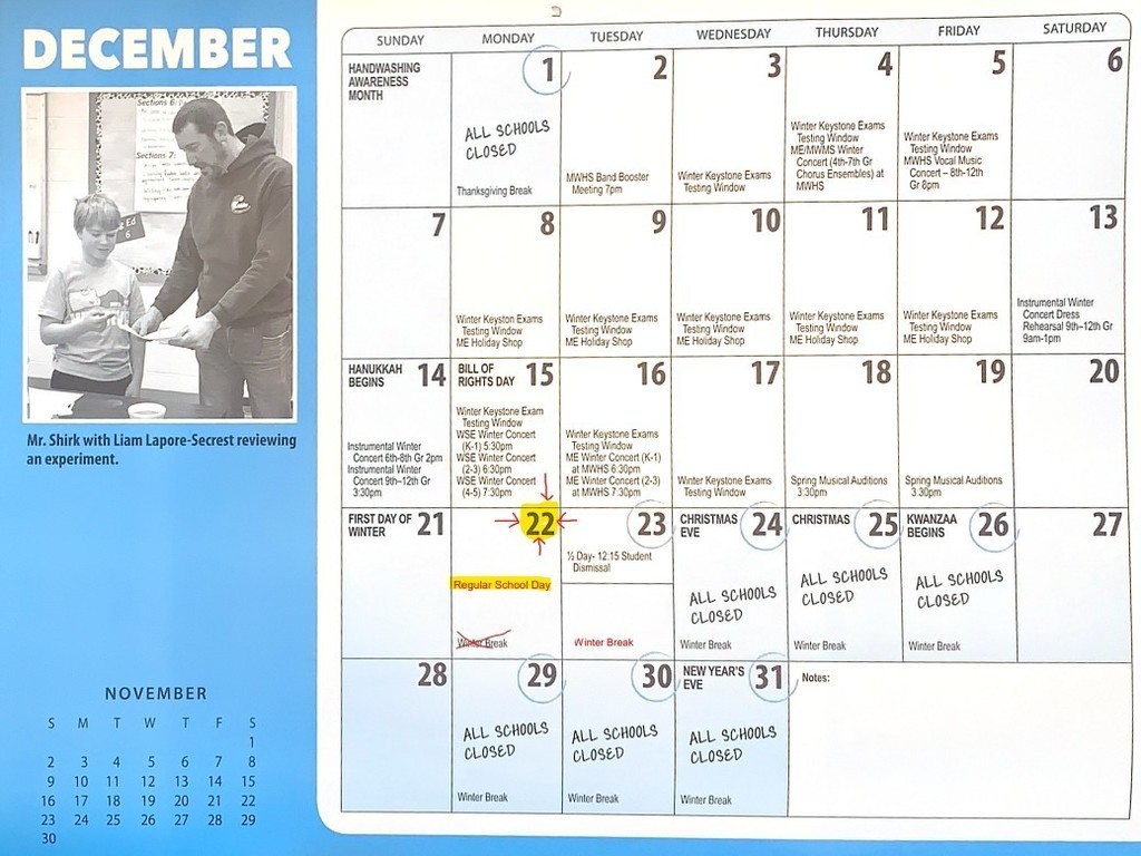 December Calendar Correction