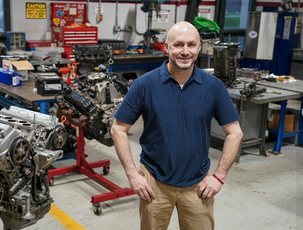 image of Rob Schwartz standing in a loud area next to one of his engines