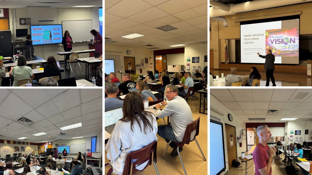 this is a photo collage of different in service sessions of our teachers and staff