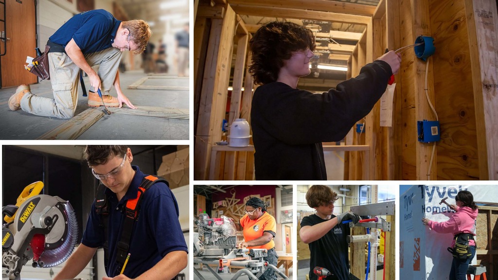 Presentation1 this is a photo collage of different students in the trades working in their libraries