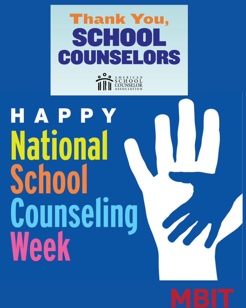 This is a graphic that says thank you school counselors. Happy National School counseling week