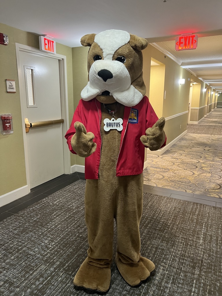Which you're a Brutus or mascot with a red jacket on.