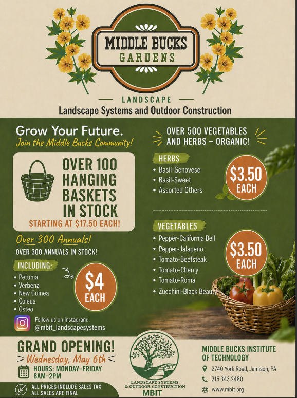 Screenshot of the box Gardens plant sale grand opening on Wednesday, May 6 it's their flyer