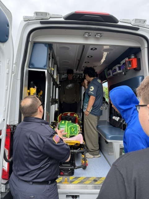 Checking out the inside of the ambulance