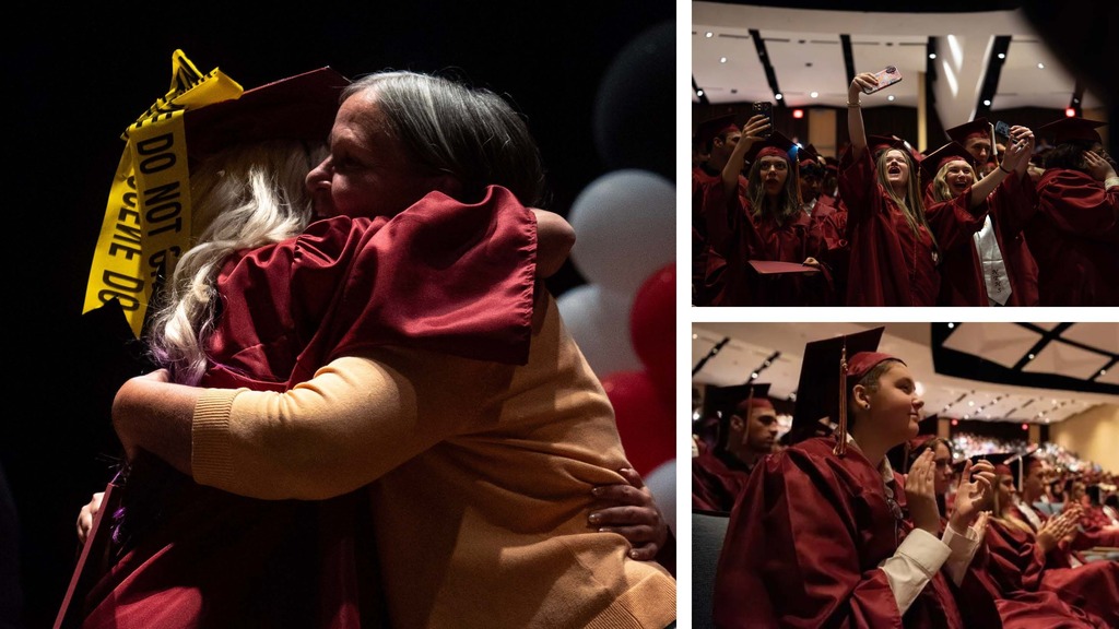 These are all photo collages of students and caps and gowns at senior recognition. We're gonna be caps and gowns.