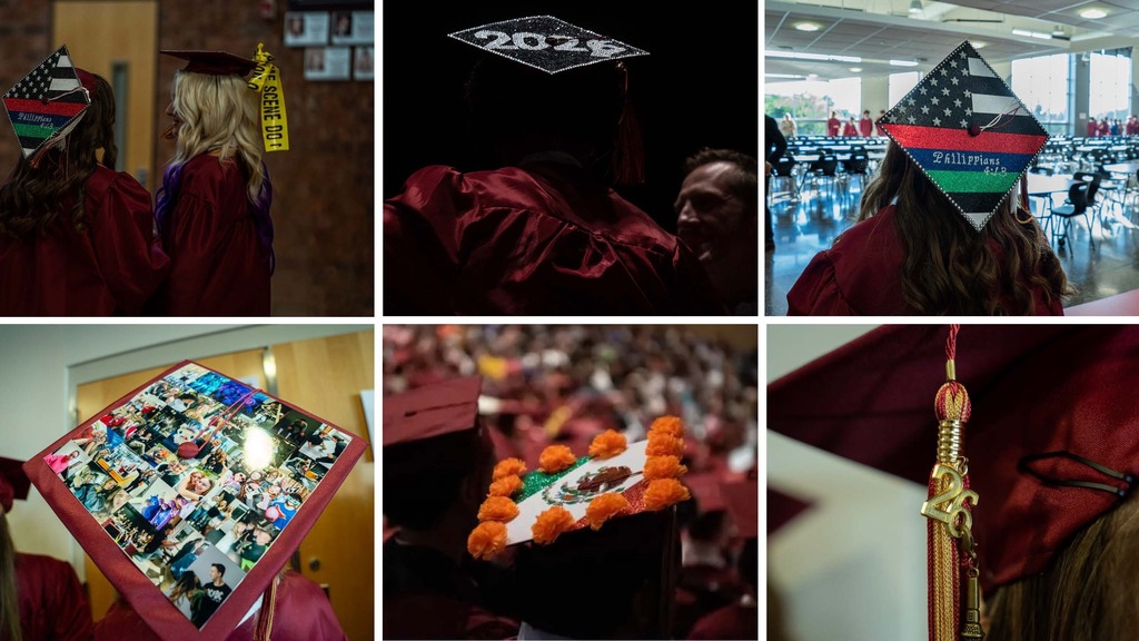 These are all photo collages of students and caps and gowns at senior recognition. We're gonna be caps and gowns.