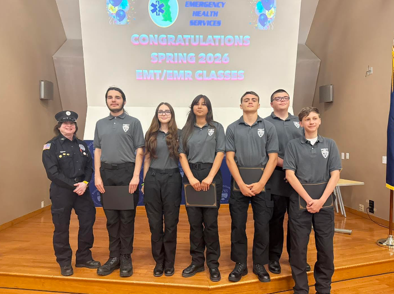 That's a group photo of the 100 level public safety students in their uniform at Bucks County Community College. They earn their EMR along with their instructor Gail Keagy and their her uniform