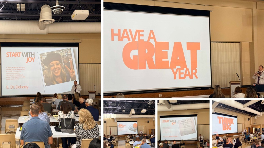 Collage of teachers giving a presentation to other teachers