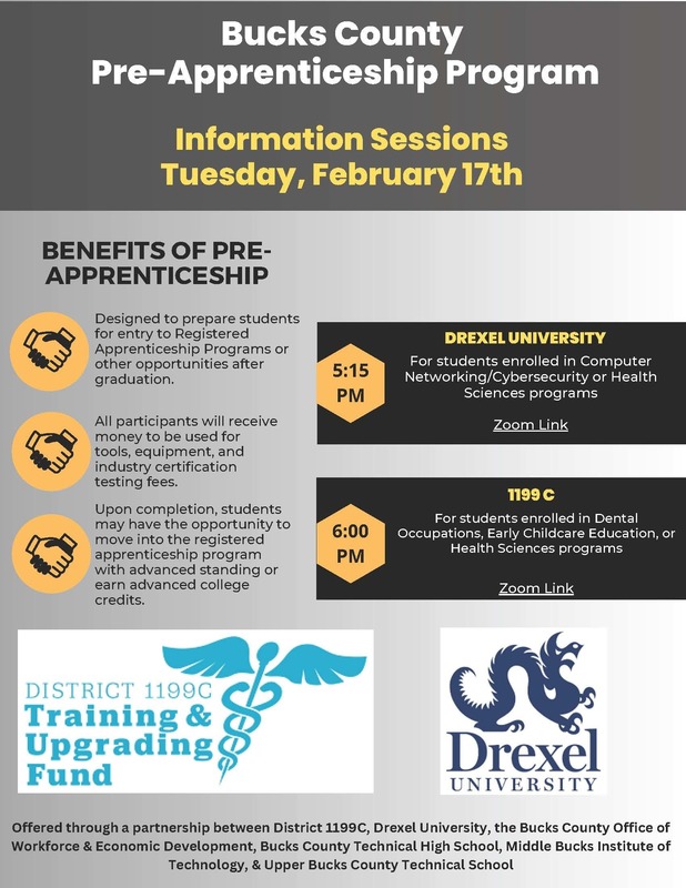 Bucks County Pre-Apprenticeship Program Information Sessions Tuesday, February 17th