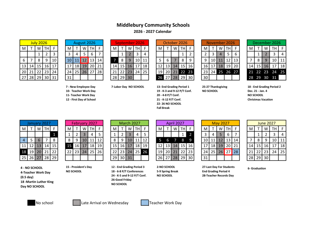 2026-2027 School Calendar