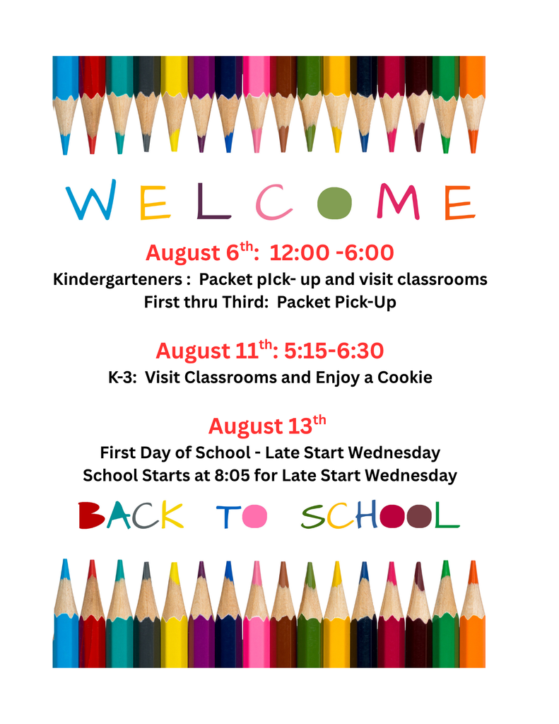 Important Dates - Welcome Back to School!