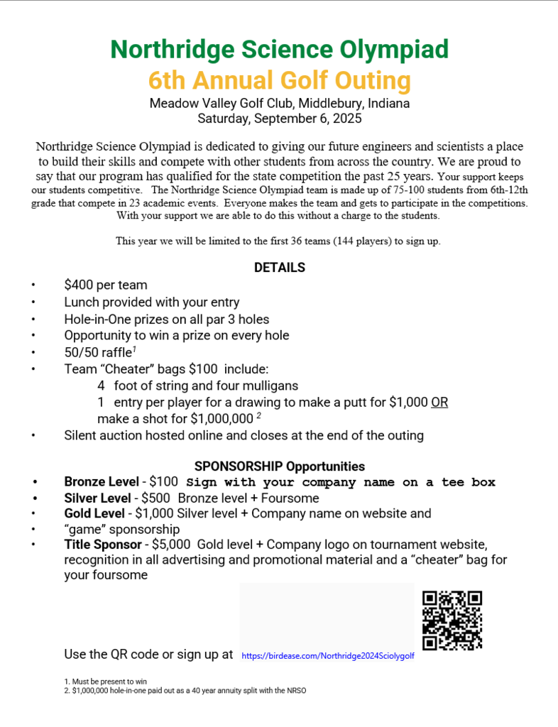 Science Olympiad Golf Outing